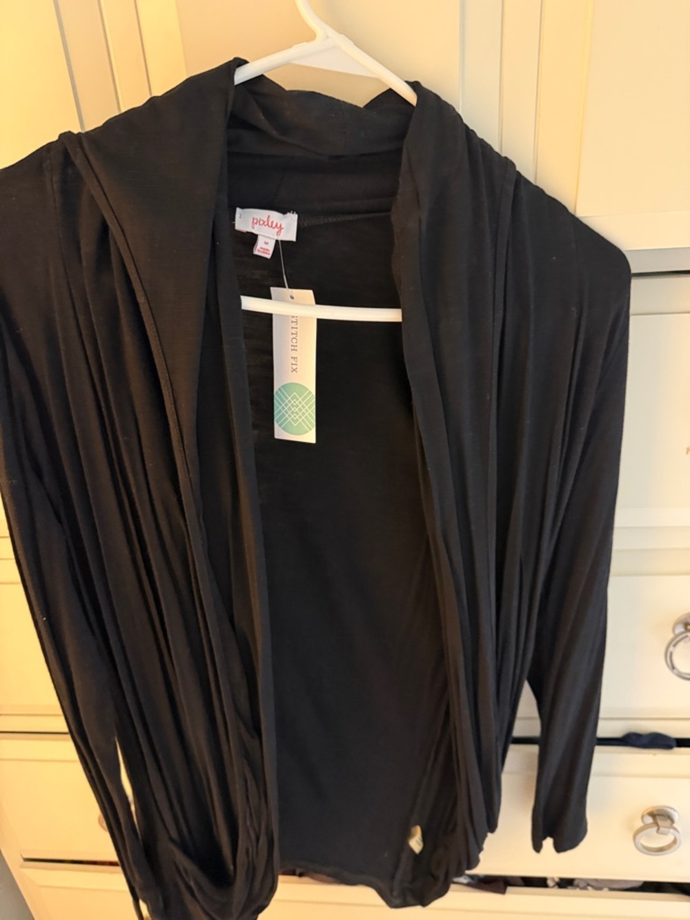 Pixley Black Draped Open-Front Hooded Jacket